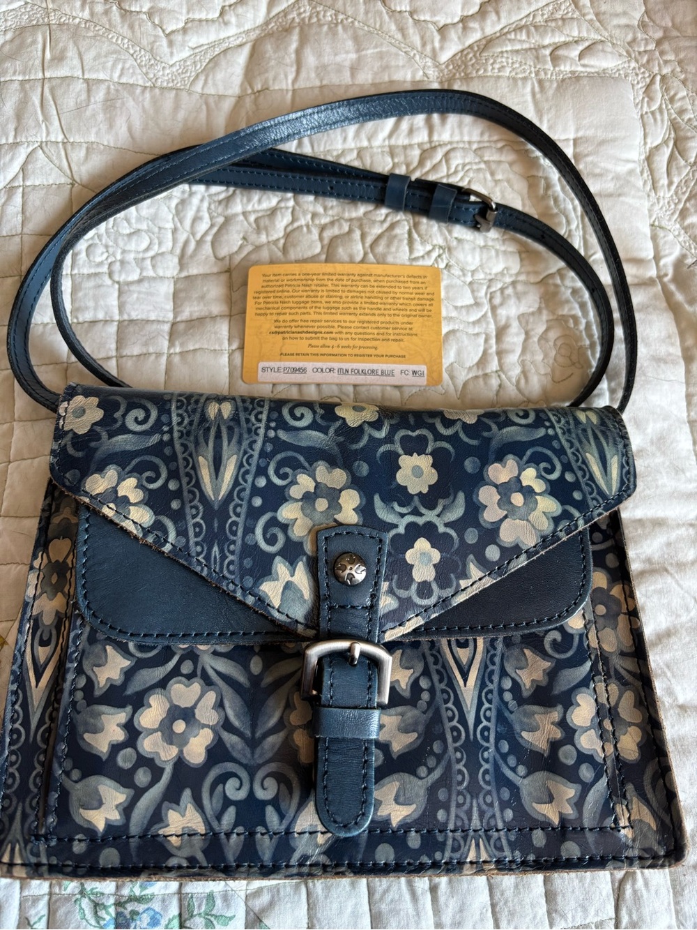 Patricia Nash Cassano Blue White Folklore Crossbody Purse